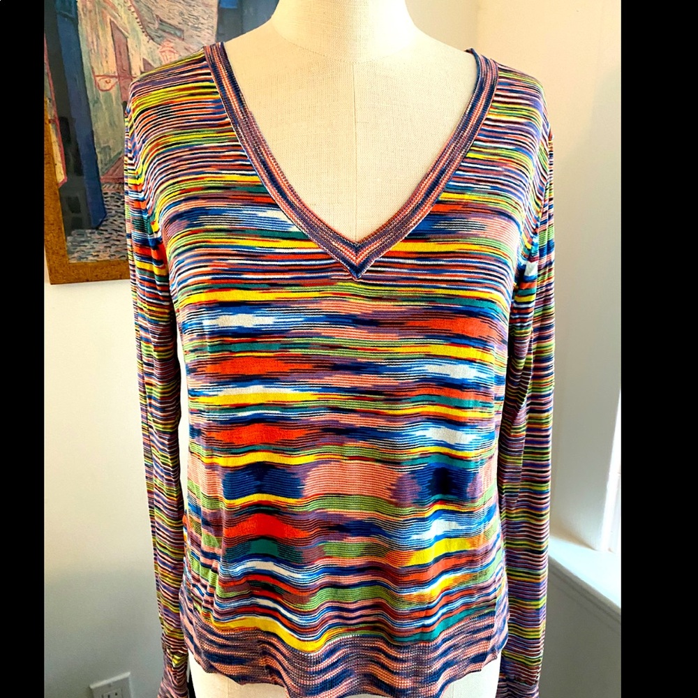 BCBG - V-Neck Knit Sweater - MULTI-COLOR